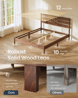 SONGMICS HOME Queen Bed Frame with Solid Wood Legs Slats, Platform Bed with Headboard, LED Lights, Charging Station, Mid-Century Modern Style, No Box Spring Needed, Coffee Brown URMB411K02 SONGMICS HOME
