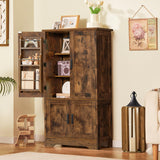 usikey Storage Cabinet with 4 Doors, 43.3" H Farmhouse Kitchen Cabinet with 6 Door Shelves, Kitchen Pantry with 3 Adjustable Shelves, for Living Room, Rustic Brown usikey