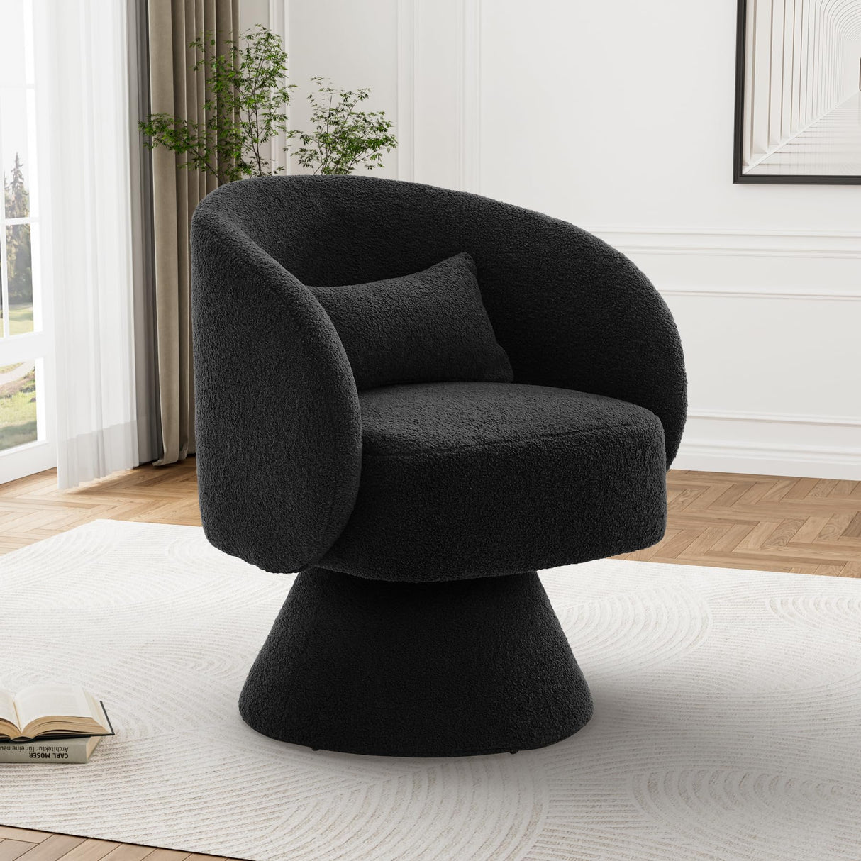 Nolohoo Swivel Barrel Chair Set of 2, Comfy Sherpa Accent Swivel Chairs for Living Room, 360 Modern Small Round Single Sofa Swivel Armchair for Bedroom, Office (Black, Teddy) Nolohoo