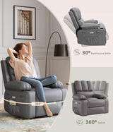 GAOMON Oversized Electric Power Recliner Chair with Heat & Massage - 360° Swivel Rocker Recliner for Living Room, PU Leather Recliner with 1.5X Sponge Filling, 22" Large Seat Lazyboy Style. GAOMON