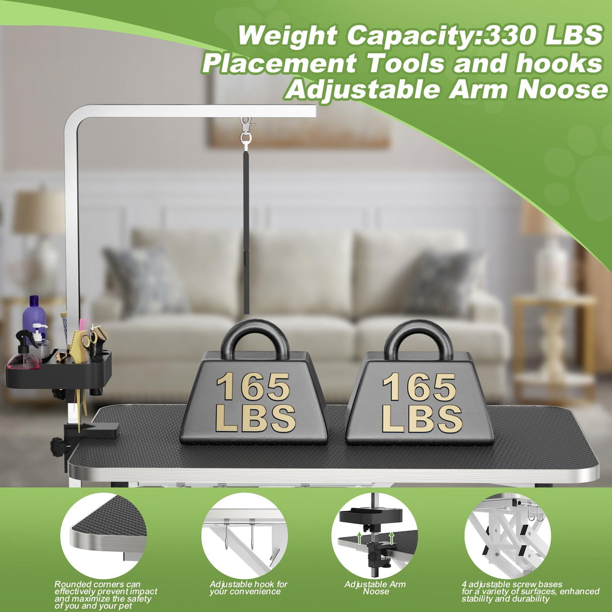 APRILSOUL 43" Hydraulic Pet Grooming Table w/Anti-Static Table Top, Heavy Duty Z-Lift Dog Grooming Table/21-36 w/Armrests/Leash Covers/Tool Organizers/Hooks, Weight Capacity 330LBS Black APRILSOUL