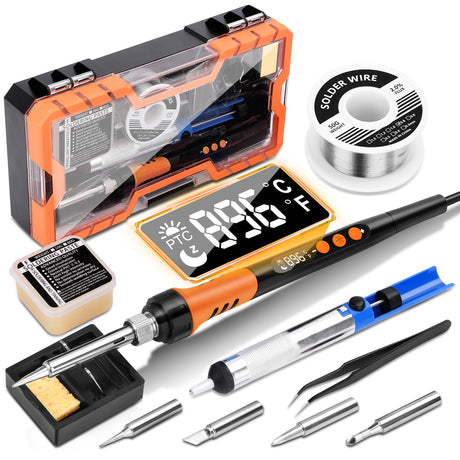 Soldering Iron Kit, Dmyond 90W LCD Digital Adjustable Temperature Soldering Gun with 5Pcs Tips, Thermostatic Soldering Kit for Home Appliance Repair, Orange Dmyond