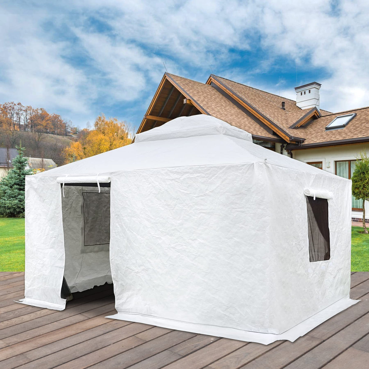 Gazebo Accessories 12' x 16' Universal Winter Gazebo Cover for Hardtop Gazebos,Enclosed Cover with Sidewalls and Mesh Windows Waterproof (White) by domi outdoor living domi outdoor living