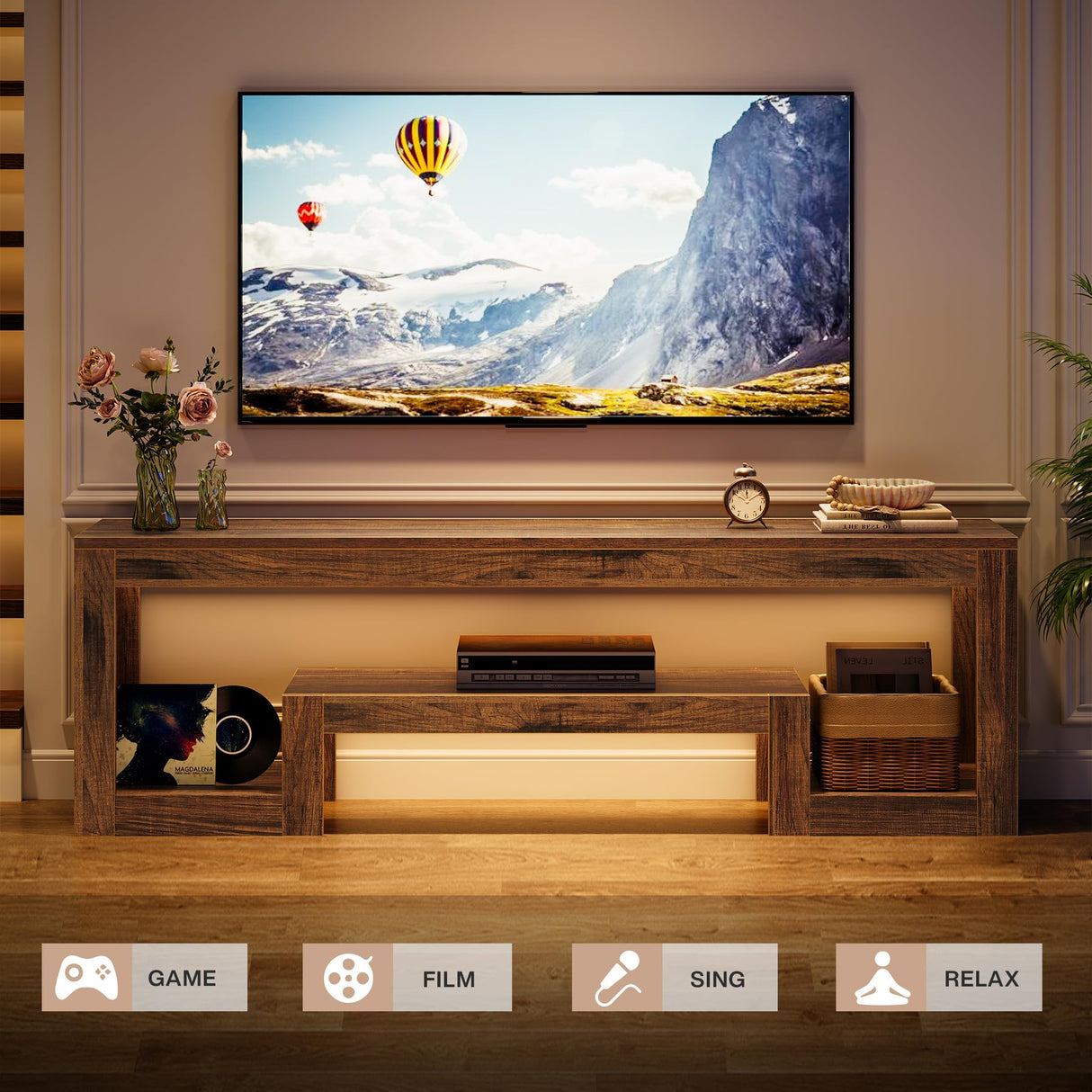 Tribesigns 63-Inch TV Stand for 55/60/65/75-Inch TVs, Farmhouse Entertainment Center with Open Storage Shelves, Rustic Brown Television Console for Living Room, Bedroom Tribesigns