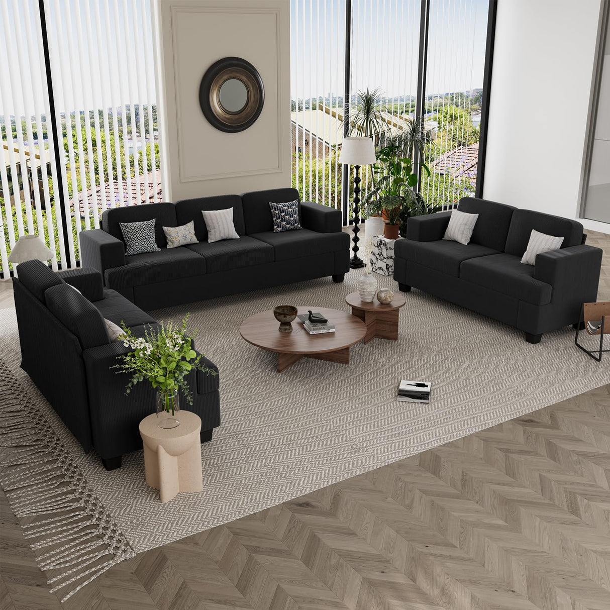 YOUDENOVA 63” Corduroy Loveseat Sofa Couch for Living Room, Small Couch with Deep Seat for Bedroom, Comfy Could Loveseat for Small Living Room, Black Corduroy YOUDENOVA