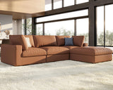 PaPaJet Modular Sectional Sofa, 114 Inches Down Filled Sectional Sofa, 4 Seats L Shaped Cloud Couch with Chaise, Ottoman, Oversized Sofa for Living Room Apartment, Brown Anti-Scratch Leathaire Couch PaPaJet