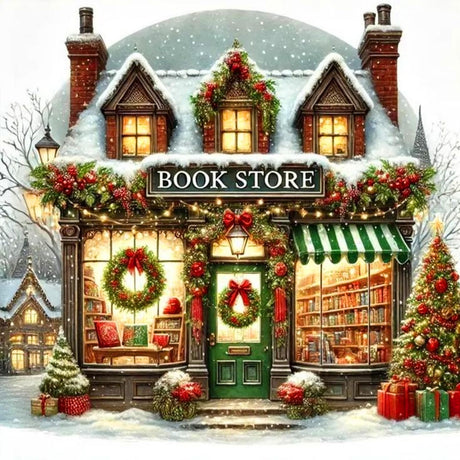 Ekuxom Bookstore Diamond Art Kits for Adults, 5D Christmas Diamond Painting Kit for Adult,DIY Diamond Dot Gem Art for Crafts Home Wall Decor Gift 14x14inch Ekuxom