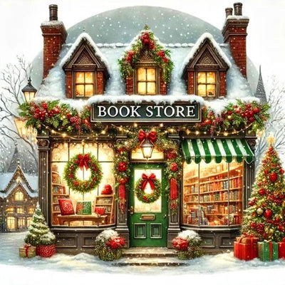 Ekuxom Bookstore Diamond Art Kits for Adults, 5D Christmas Diamond Painting Kit for Adult,DIY Diamond Dot Gem Art for Crafts Home Wall Decor Gift 14x14inch