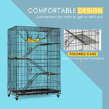 VIVOHOME 4-Tier 49 Inch Collapsible Metal Cat Kitten Ferret Cage 360° Rotating Casters Enclosure Pet Playpen with Ramp Ladders Hammock and Bed Black VIVOHOME