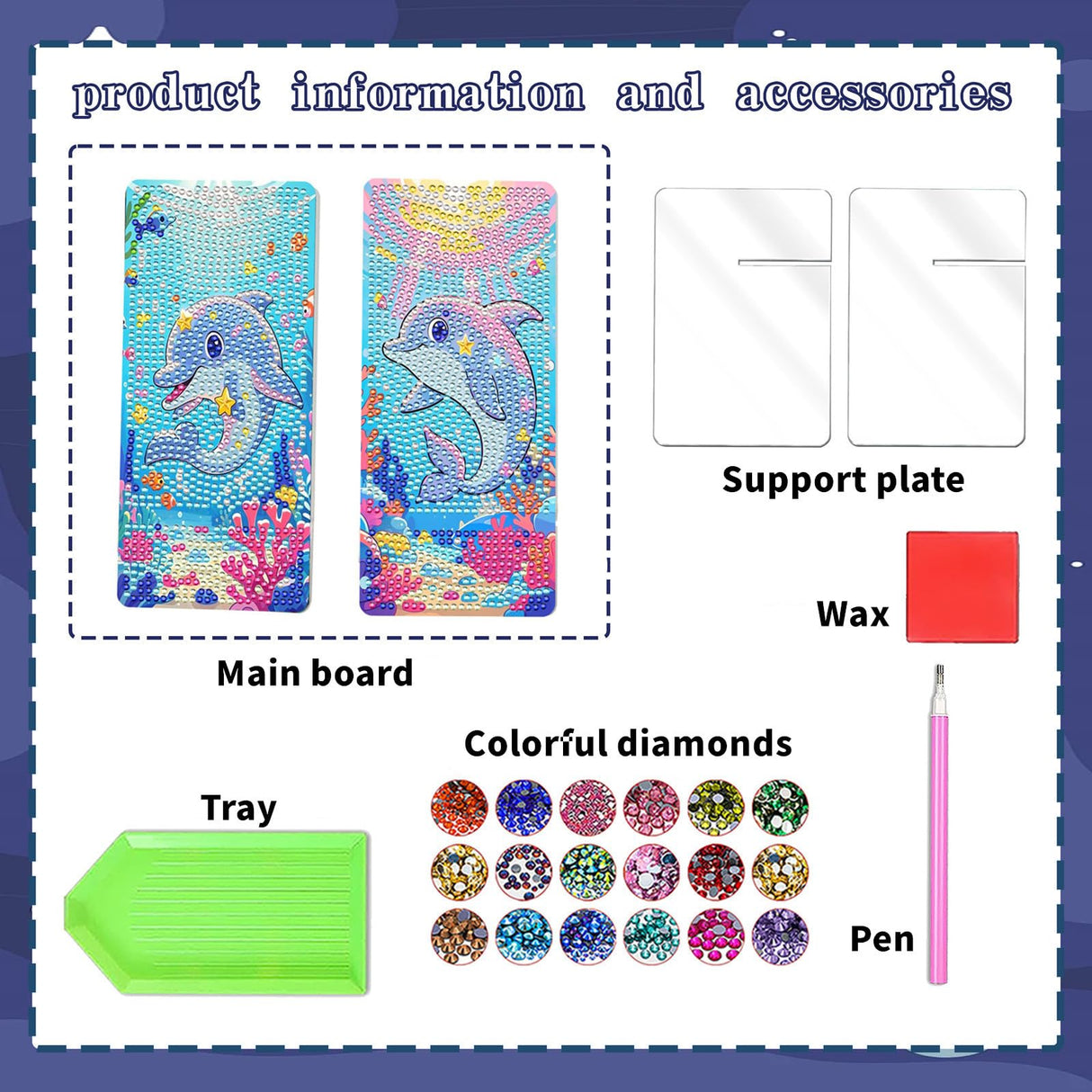 NUFTVI 2 Pack Diamond Painting Cell Phone Holder, DIY Full Crystal Cute Dolphins Diamond Art Phone Holder and Mirror, Diamond Art Kits for Beginner Adult NUFTVI