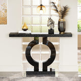 Tribesigns Modern Mirrored Console Table, Glass Sofa Table with Mirror Finish, 43-Inch Entryway Table with O-Shaped Base, Rectangular Accent Foyer Table for Living Room Hallway Entrance (Black) Tribesigns