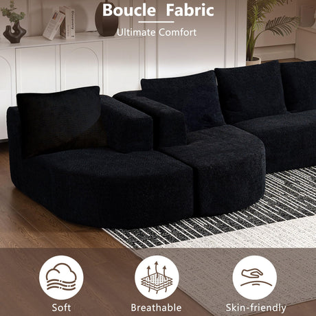 144" Oversized Sectional Couches for Living Room, Modern Luxury Chenille 5-Seater Sofa, Deep Seat Curved Cloud Couch, Modular Sofa with Chaise Lounges & 5 Pillows, No Assembly Required (Black) IZLKQC