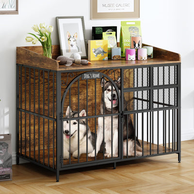 41.4"XL Dog Crate Furniture with Chew-Resistant, Heavy Duty Dog Kennel Indoor with Storage, End Table Wooden Dog Cage with Name Tag, Decorative Dog House for Medium/Large Dogs up to 70lb, Rustic Brown