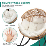 Shintenchi Wicker Egg Chair,Oversized Outdoor Indoor Rocking Chair,Large PE Rattan Rocking Chair with Cushion for Patio, Balcony, Backyard, Garden, Beige Shintenchi