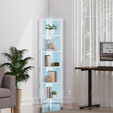 TUTOTAK 6-Tier Corner Bookshelf with LED Light,Corner Shelf for Small Space, Narrow Display Corner Shelf Stand with Storage Rack, for Living Room, Bedroom, Pure White V1BS05BW006L TUTOTAK