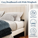 Sismplly King Size Bed Frame and Headboard,Vertical Channel Tufted Wingback No Box Spring Needed, Mattress Foundation, Easy Assembly, Beige Sismplly