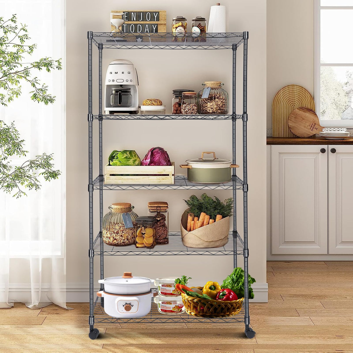 Whitmor Heavy Duty 5-Shelf Shelving Unit, Storage Shelves 1000Lb Capacity for Garage Kitchen Bathroom Bedroom, 30" D x 14" W x 59" H, 5 Tier, Black Whitmor