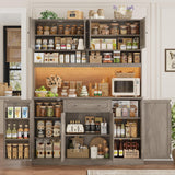 HIFIT 72.8” Tall Kitchen Pantry Cabinet with LED & Charging Station, 55” Wide Farmhouse Pantry Storage Cabinet with Microwave Stand&Shelves&Barn Doors, Kitchen Hutch Coffee Bar for Living Room, Grey HIFIT