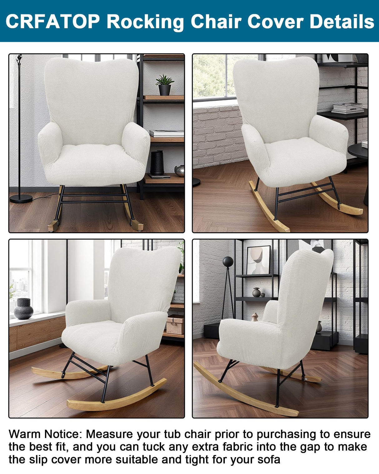 CRFATOP Jacquard 1 PC Nursery Rocking Chair Recliner Covers Upholstered Glider Rocker Banquet Armchair Slipcover Stretch Accent Chairs Furniture Protector for Living Room Bedroom Offices,White CRFATOP