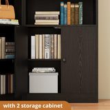 IRONCK Corner Bookshelf and Bookcase with 2 Storage Cabinets and 7 Tier Shelves, 71" Height Storage Shelves Corner Combination, Black IRONCK