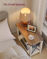VASAGLE 2-Tier End Table, Side Table with Bottom Shelf, Nightstand for Small Spaces, for Living Room, Bedroom, Farmhouse Style, Rustic White and Honey Brown ULET235W01 VASAGLE