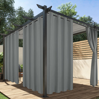 HolidayIdeas Outdoor Curtains for Patio Waterproof, 4 Panels - 54 x 84 Inch - Privacy Protection & Light Filtering Curtains Grey Grommet Outside Curtains for Porch, Gazebo, Pergola, Backyard