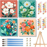 cviokrdu 4 Pack Paint by Numbers Kit for Kids with Frame - Wooden Easel, Flowers Paint by Numbers for Kids Ages 4 8 12, Easy Flower Acrylic Oil Painting Kits for Home Wall Decoration 8x8 inch cviokrdu