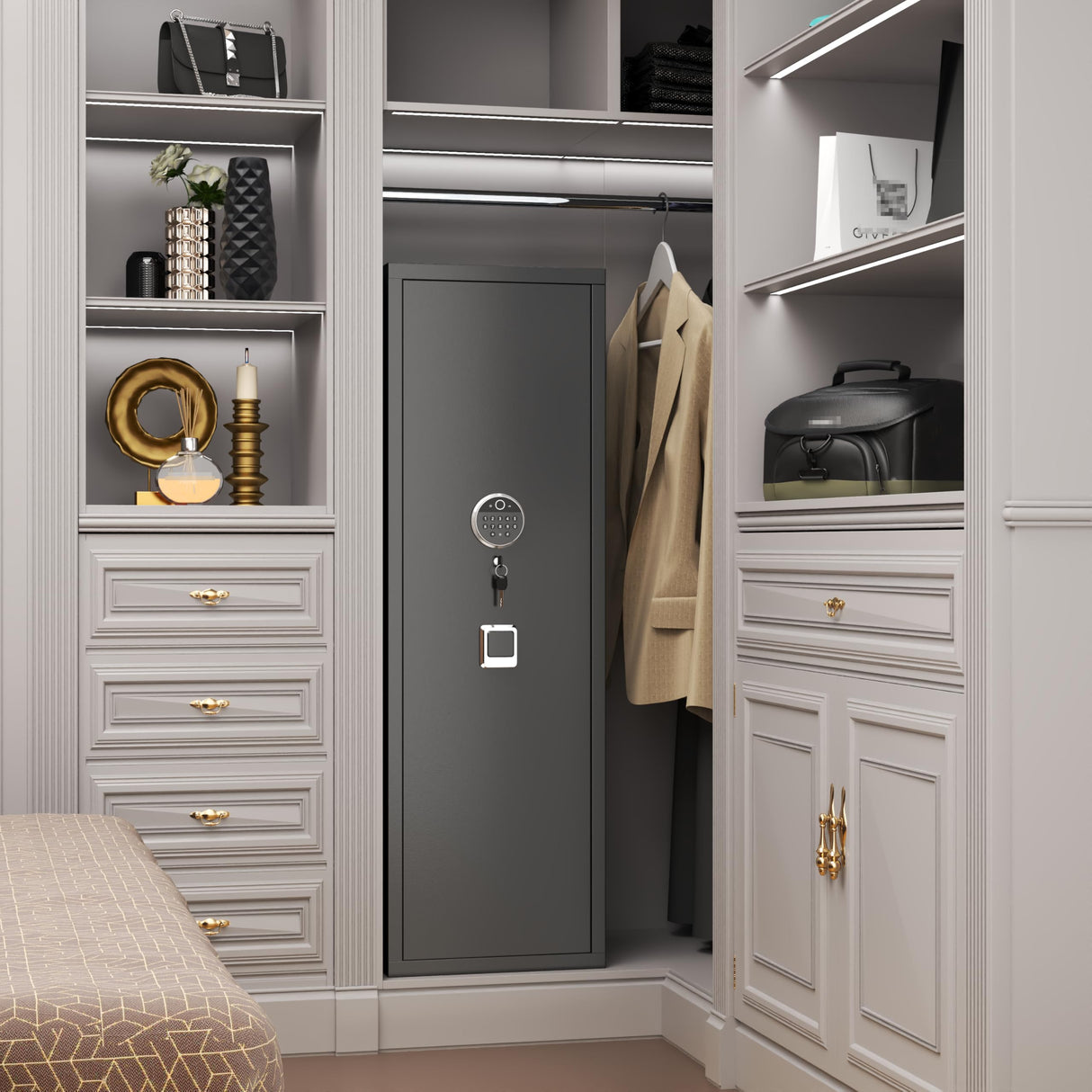 Gun Safe for Rifles and Pistols, 10-15 Large Gun Cabinet Gun Safes for Home Adjustable Rack and Biometric Fingerprint Locking Cabinet, Fireproof, No Assembly Required (11.81"D x 13.78"W x 57.09"H) Notmise