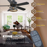 Danilong 42" Ceiling Fans with Lights and Remote, Retro Low Profile Flush Mount Ceiling Fans with Crystal Cage, 6 Speeds Reversible Dual Finish Wooden Blades Fandelier for Kitchen Bedroom Dining Room Dannilong