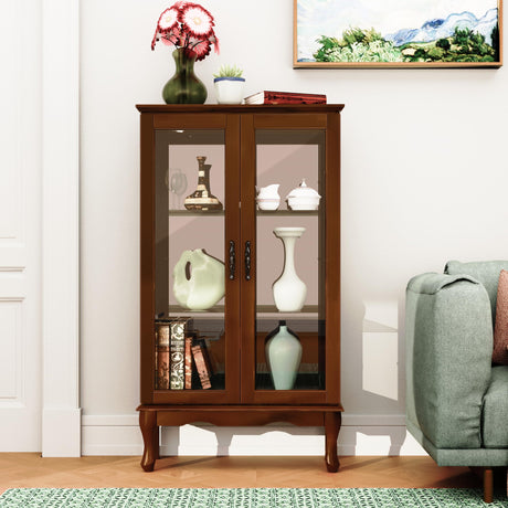 Dolonm Curio Cabinet with Tempered Glass Doors, Curio Cabinets with Mirrored Back Panel and Adjustable Shelves, Lighted Display Cabinet for Home, Dolonm