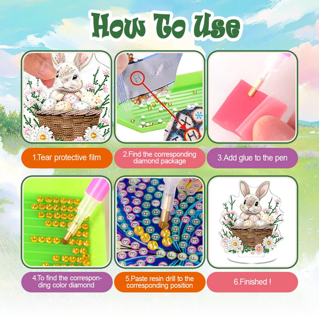 1 Pcs DIY Easter Egg Bunny Tabletop Diamond Art Painting Kits Double Sided Acrylic Diamond Painting Tabletop Flower Easter Table Top Ornament Kits for Spring Holiday Themed Party Decor Accessories NSSHEL