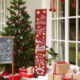 Lighted Wooden Welcome Sign, Merry Christmas Snowflake Elk Porch Sign for Front Door Decorations, Rustic Farmhouse Red Xmas Hanging Signs Wall Sign for Christmas Happy New Year Decor 47.2"H PEROUU