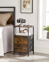 VASAGLE Nightstand, 24-Inch Tall Side Table with 2 Fabric Drawers and Storage Shelf, for Bedroom, Rustic Brown and Black ULGS025B01 VASAGLE