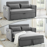 howcool 3 in 1 Convertible Sleeper Futon Sofa Bed, 55" Velvet Small Loveseat Lounge Couches with 2 Pillows, Reclining Backrest, USB Ports & Side Pockets for Living Room, Pull-Out Couch, Light Grey howcool