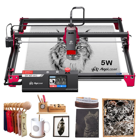 AlgoLaser Laser Engraver DIY KIT MK2 5000mW, Laser Cutter with 3.5" Touch Screen and AlgoOS, High Precision Laser Engraving Machine for Wood and Metal Acrylic Glass Leather, Laser Class 1 AlgoLaser
