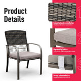 Pamapic 7 Piece Patio Dining Set for 6,Outdoor Wicker Furniture Set for Backyard Garden Deck Poolside with 4 Dining Chairs and 2 Swivel Rockers,Iron Slats Table Top, Removable Cushions(Gray) Pamapic