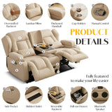 DRMBOOK Loveseat Rocker Recliner Sofa, Leathaire Fabric Double Reclining Couches with Console, Manual Reclinable Dual Recliner, RV Movie Theater Seating with USB/Bluetooth Speaker (Leathaire Beige) DRMBOOK