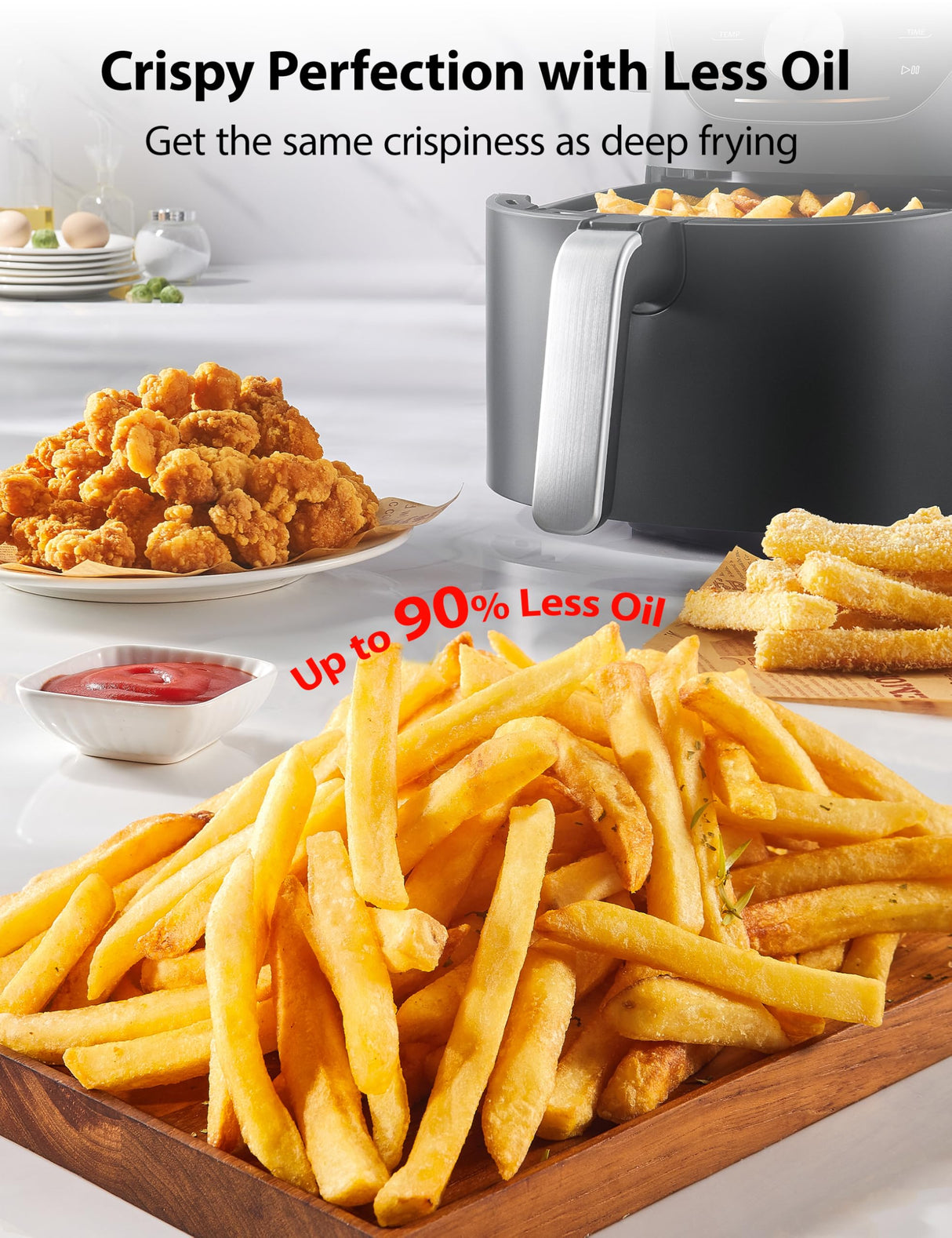 Toshiba 5.5QT Air Fryer with Heat-Q Technology, Quick and Easy Meals, 8 Preset Menus and Menu-IQ Function, 1-Degree Fahrenheit Precision, 90% Less Oil, Double-Sided Handles TOSHIBA