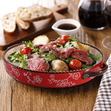 AVLA 2 Pack Ceramic Pie Pan, 9 Inch Round Baking Dish with Double Handle, 28 Ounce Deep Quiche Plate for Kitchen, Cooking, Roasting Lasagna (Sakura, Red) AVLA