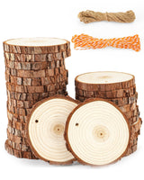 Unfinished Natural Wood Slices Small Wood Rounds with Bark 2.4-2.8” Wood Ornaments Round Wooden Slices for Crafts Small Blank Wood Circles with Holes Wooden Chips Round Wood Chips Wood Cookie 27PCS dukclyn