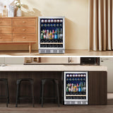 Beverage Fridge 24 Inch Beverage and Wine Cooler Built-in or Freestanding - 120 Cans & 16 Bottles Capacity Wine Refrigerator Cooler Kalamera