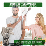 HOTEC Heat Resistant Silicone Kitchen Utensils, Cooking Utensil Set, Spatula Set, BPA Free, Kitchen Gadgets, With Stainless Steel Utensils Holder, Dishwasher Safe 14pcs Khaki HOTEC