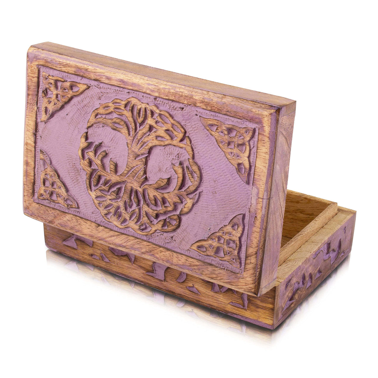Great Birthday Gifts Handmade Decorative Wooden Jewelry Box Tree Of Life Carving Jewelry Organizer Keepsake Box Treasure Chest Trinket Holder Watch Box Storage Lock Box Housewarming Gift (Violet) The Great Indian Bazaar