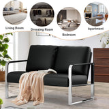 POINTANT Love Seat Mini Couch Small Settee Loveseat Bench for Living Room, Faux Leather Loveseat Sofa Waiting Room Furniture for Small Spaces with Padded Cushion, Mid Century Modern Black Love Seats POINTANT