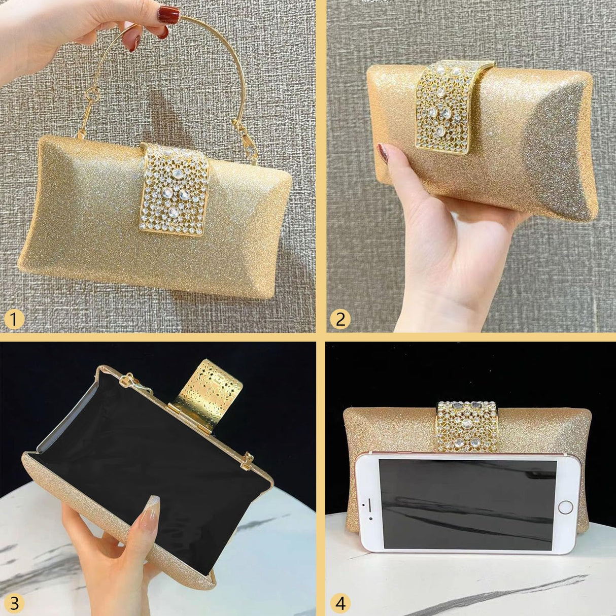 Ladies' Water Diamond Evening Handbag, Sparkling ballroom shoulder bag, fashionable wallet, wedding dress bag suitable for weddings, birthday parties, dances, cocktail parties (Champagne color) AOKMZUS