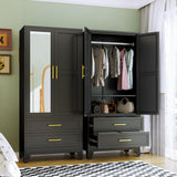 RIETERN Metal Armoire Wardrobe Closet, 71" Tall Bedroom Closet with Mirror, 2 Drawers, Adjustable Shelves, and Hanging Rod, Steel Clothes Closets and Storage, for Bedroom Black RISTERN