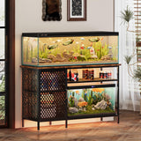 Annualring 55-75 Gallon Fish Tank Stand with Movable Power Cord& LED Light，Metal Aquarium Stand with Storage Cabinet，Large Fish Tank,Turtle and Reptile Terrarium,1000LBS Capacity, Black Annualring