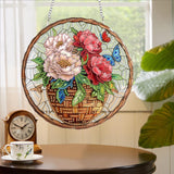 Yomiie Hanging Diamond Art Ornament Kits– DIY Double Sided Acrylic Sun Catcher with Flowers, Front Door Sign & Porch Decor, Crystal Diamond Painting Pendant for Home, Garden, Windows (8x8 inch) Yomiie