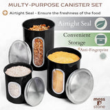 Moss & Stone 3 Piece Black Canisters Sets For The Kitchen, Airtight Canister Set With See Through Window, Airtight Coffee Container, Tea Organizer & Sugar Canisters, Black Kitchen Canisters Set of 3 Moss & Stone