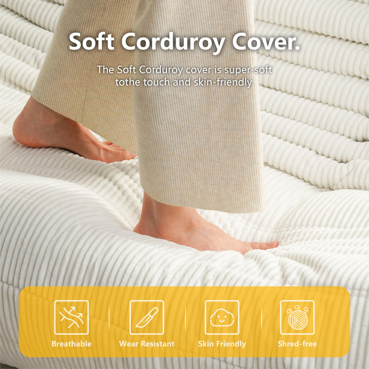 N&V Fireside Three Seater Sofa, Mid Century Armless Twin Size Floor Lounge Chair, Soft Premium Corduroy Floor Sofa, Accent Chair for Living Room, Bedroom (Brown Sugar) N&V